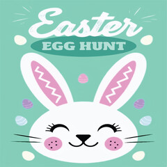 Fototapeta premium Easter Egg Hunt Poster with Cute Bunny and Pastel Eggs