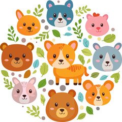 Fototapeta premium cartoon animal icons,kücük hayvanlar 