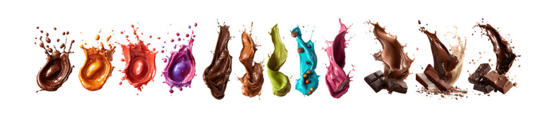 Pack of Vibrant Chocolate  Dessert Splashes A Culinary Visual Feast against transparent Background