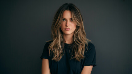 Naklejka premium A professional portrait photograph against a dark gray background