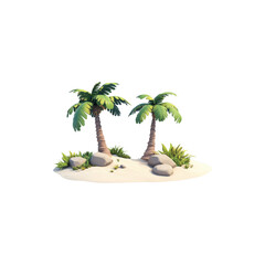Obraz premium Tropical Palm Tree on the Sandy Beach with Ocean View Isolated on White Background