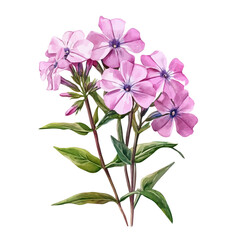 watercolor vector of A Phlox Plant, isolated on a white background.