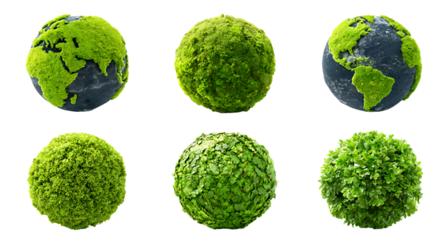 Green Earth globes, various views. Eco friendly concept.