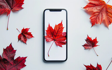 Red and White Smartphone Theme Showcasing a Bold Maple Leaf for Canada Day