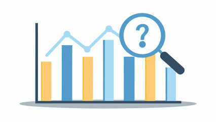 Analysis of a bar graph with a question mark inside of a magnifying glass over the data points