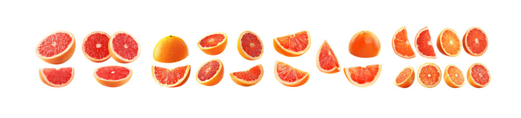Pack of Vibrant Grapefruit Slices A Collection of Juicy Citrus Fruit Images against transparent Background