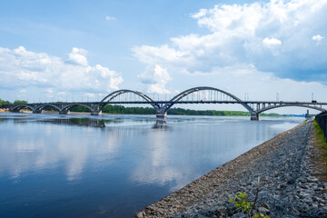 Rybinsk, Yaroslavl region, Russia - 05.24.2025. View of Bridge over Volga River in Rybinsk