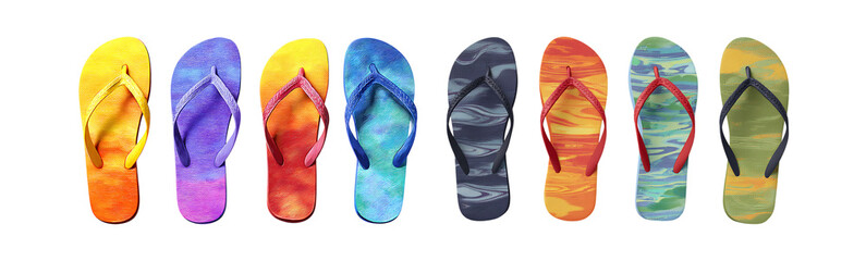 Pack of Colorful Summer FlipFlops Beach Sandals Collection against transparent Background