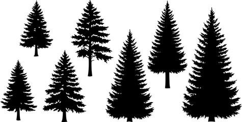 A set of pine trees silhouette vector
