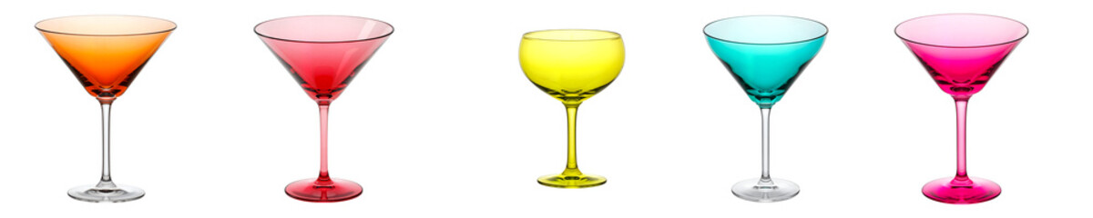 Set of colorful cocktail glasses in various styles and colors  
