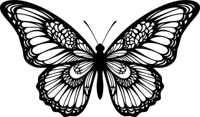 Elegant Butterfly Silhouette Vector with Intricate Wing Design
