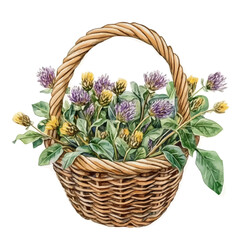 A Phlomis Flower Basket, watercolor painting vector, isolated on a white background.