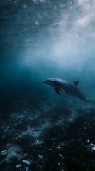 Obraz premium Dolphin swimming amid ocean debris
