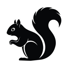 A sleek black squirrel silhouette with a bushy tail, captured in a clean vector illustration. Ideal for logos, icons, or nature-themed designs.