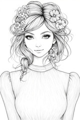 Fototapeta premium Woman with a flowery headband and a white shirt. She has a smile on her face