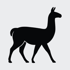 Silhouette llama walking side view simple black vector illustration