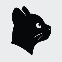 Silhouette of a black cat head isolated on white background Vector illustration