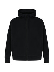 Black zipper hoodie with pockets and hood isolated on transparent background © Olzhas