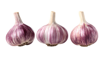 Pack of Vibrant Purple Garlic Bulbs Fresh Aromatic and Ready to Use against transparent Background