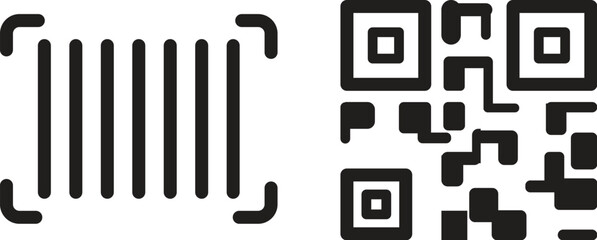 Barcode & QR Code Icon Set | Hand-Drawn Minimal Black & White UI Icons for Apps & Digital Design