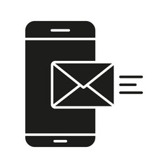 Smartphone With Email Solid Icon. Mobile Communication And Messaging Silhouette Symbol. Digital Correspondence And Notification Alert. Isolated Vector Illustration