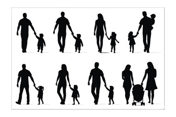 Silhouette of Family: Silhouettes of diverse family, symbolizing love, security, and the precious bonds of parenthood, walking together in perfect harmony.
