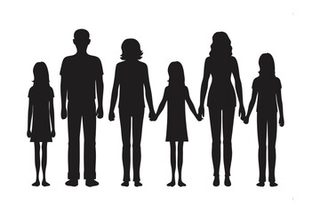 Family Silhouette Holding Hands: A united family stands together, their silhouettes holding hands, symbolizing unity and togetherness, creating a heartfelt representation of family bonds.