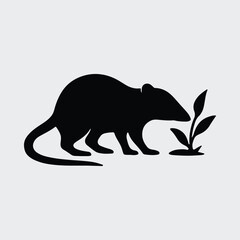 Silhouette rat foraging by plant dark background Vector illustration