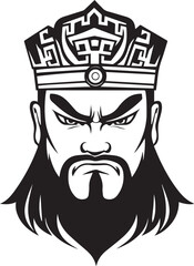 Emperor's Portrait: A stern-faced emperor with a flowing beard and ornate crown, rendered in a striking black and white illustration.  