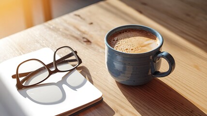 Warm Morning Sunlight on Coffee Cup and Planner