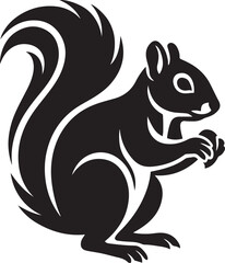 Squirrel silhouette bold black design, Tree animal in alert pose vector drawing
