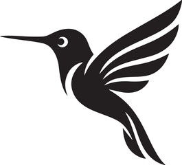 Hummingbird silhouette elegant in flight, Graceful bird flying black and white artwork