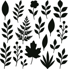 Seamless floral and leaf pattern with black leaves and vintage decorative elements