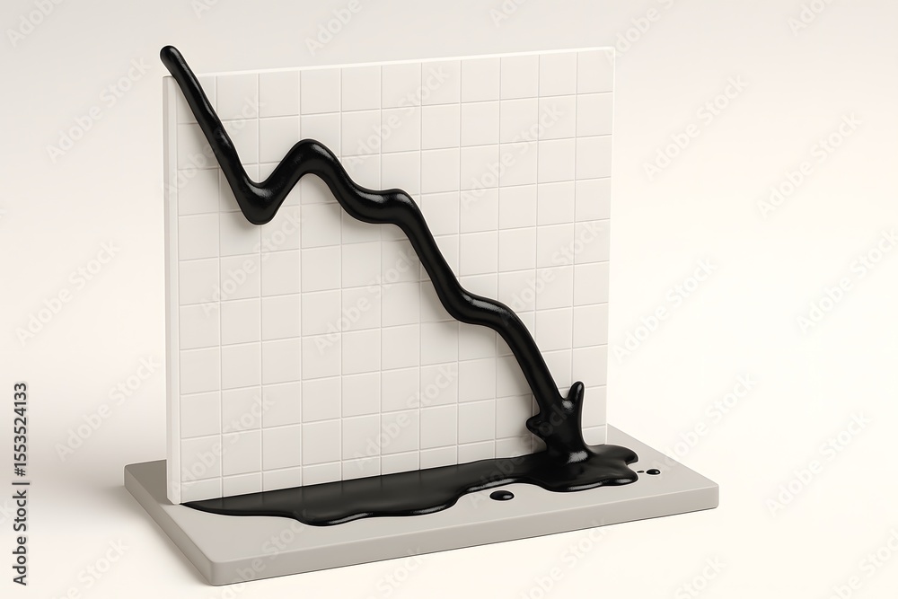 Poster black liquid flowing downward on graph representing declining trend