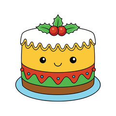 Smiling festive cake with a bow and bright icing decoration vector illustration isolated on white background