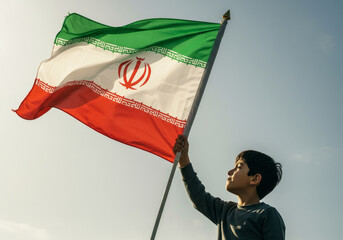 Bly holding flag of Iran