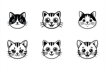 Cute vector cartoon pet animal heads collection with funny cat characters