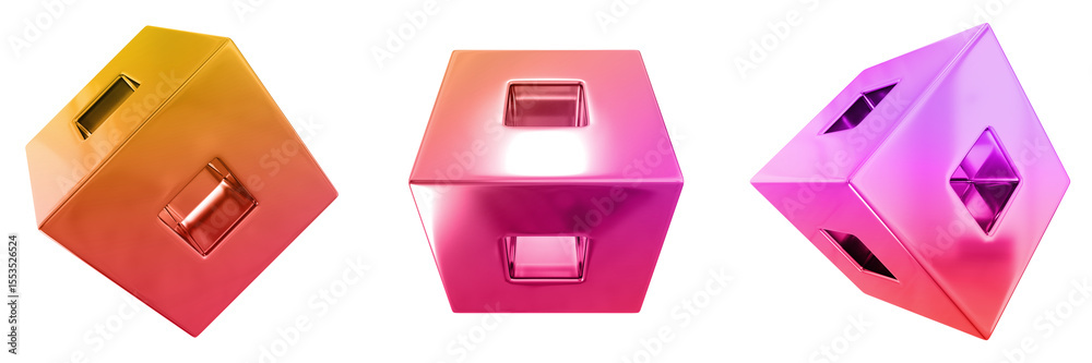 Fototapete 3d abstract shape objects, 3d rendering metallic gradient shape design element, futuristic, shiny de