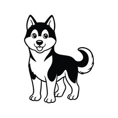 Smiling Siberian husky dog illustration silhouette isolated on white background