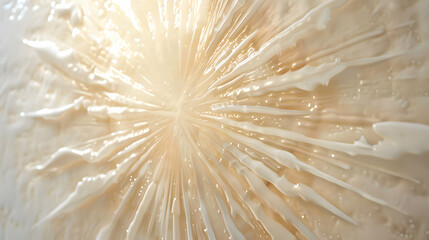 Abstract starburst design created with glossy, textured white paint, luminous