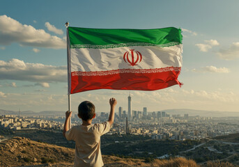 young man with flag of iran