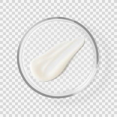 White moisturizer cream stroke skincare beauty product on petri dish isolated realistic vector illustration. Skin care cosmetic laboratory tests and research