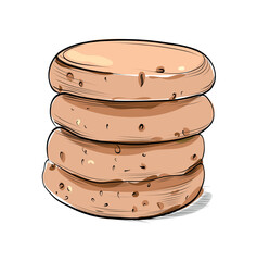 Stack of round cookies hand-drawn color illustration