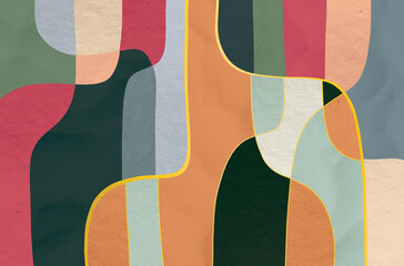 Abstract geometric art illustration, Abstract geometric art with freeform shapes painted in multicolor painting and soft texture.