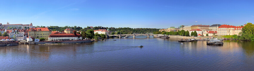 Panoramic river view from Charles Bridge, Prague, Czech Republic
