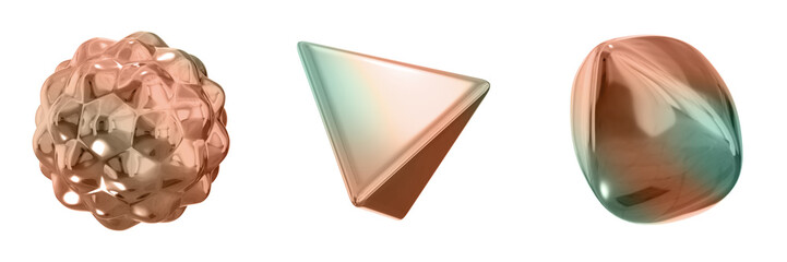 3D Abstract Shape Objects, 3d rendering metallic gradient shape design element, futuristic, shiny design
