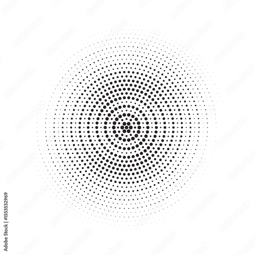 Aufkleber Halftone circle frame dotted background set. Round border Icon using halftone random circle dots raster texture. Grunge circular stain. Vector illustration.