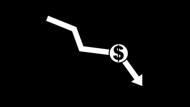 Money loss concepts. Cash down, arrow and dollar stocks graph, market fall. neon down arrow stocks graph with black background