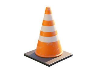 3D Of Single Orange Traffic Cone on Asphalt on transparent background