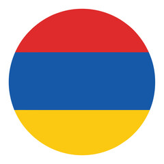 Round vector icon of Armenia national flag with horizontal red, blue, and yellow stripes, simple flat design for patriotic and geographic themes